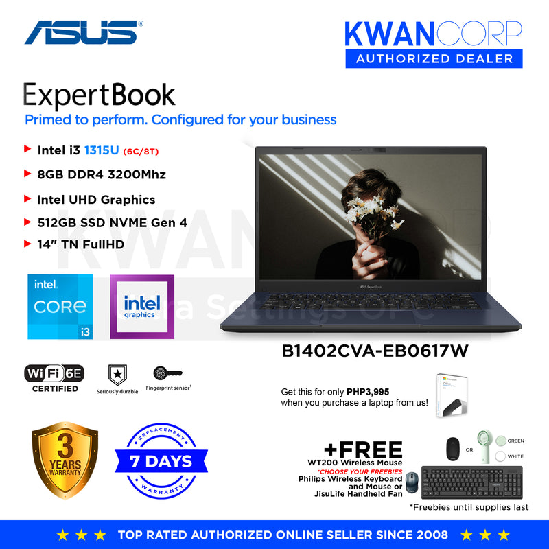 Asus Expert Book B1402CVA-EB0617W Intel i3 1315U 8GB RAM Intel UHD Graphics 512GB SSD 14" FullHD Windows 11 Mainstream Laptop