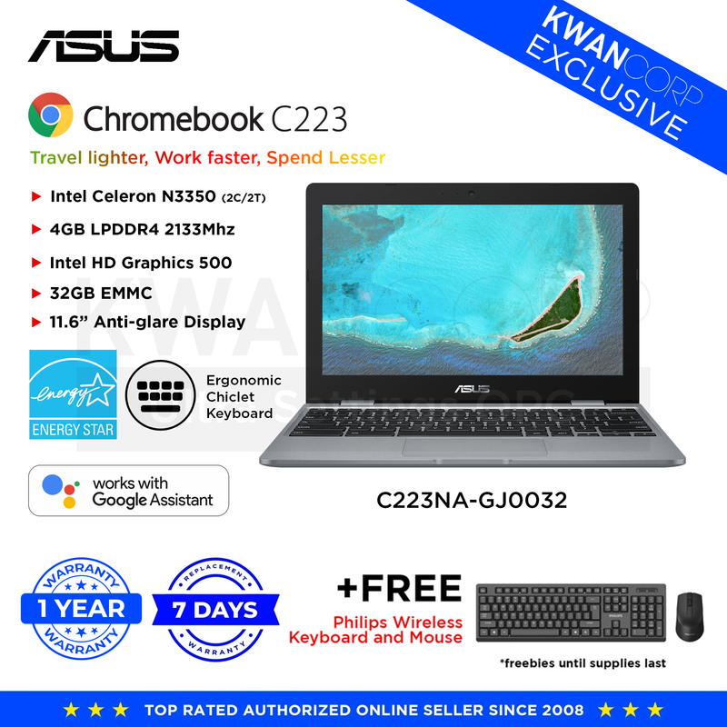 Asus Chromebook C223NA-GJ0032 Intel Celeron N3350 4GB RAM Intel HD Graphics 500 32GB EMMC 11.6"