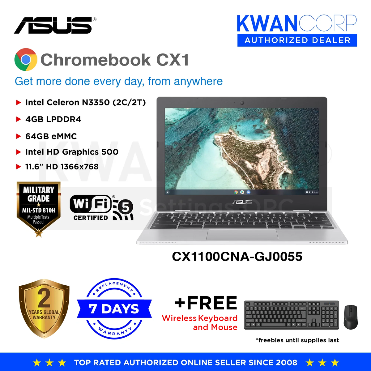 Asus ChromeBook CX1 CX1100CNA-GJ0055 Intel Celeron 4GB LPDDR4 Intel HD