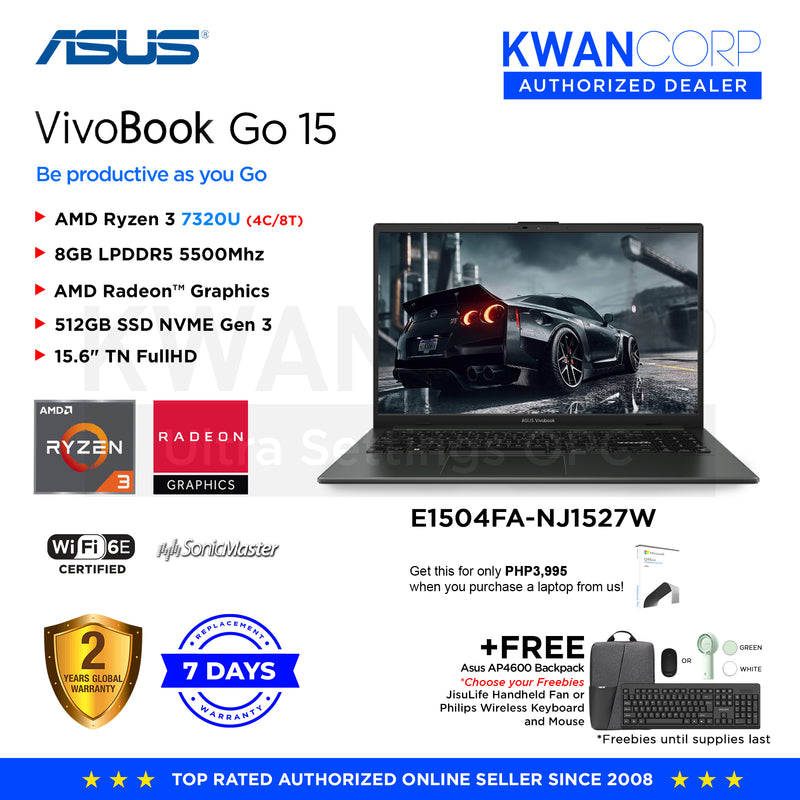 Asus Vivobook Go 15. E1504FA-NJ1527W AMD Ryzen 3 7320U 8GB RAM AMD Radeon™ Graphics 512GB SSD 15.6" FullHD 1920x1080 Windows 11 Mainstream Laptop