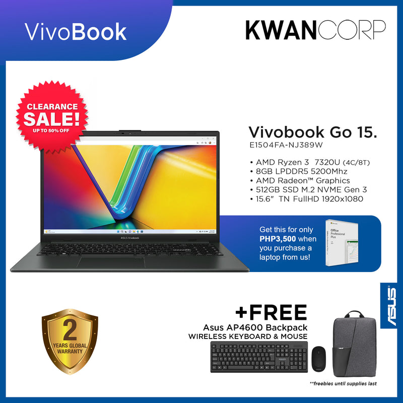 Asus Vivobook Go 15 E1504FA-NJ389W AMD Ryzen 3 7320U 8GB RAM AMD Radeon™ Graphics 512GB SSD 15.6" FullHD Windows 11 Mainstream Laptop