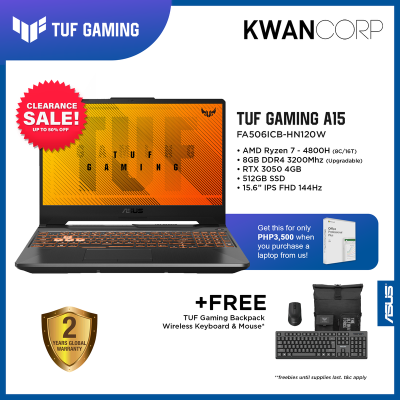 Asus TUF Gaming A15 FA506ICB-HN120W AMD Ryzen 7 - 4800H 8GB RAM RTX 3050 4GB 512GB SSD 15.6" IPS FHD 144Hz Windows 11 Gaming Laptop