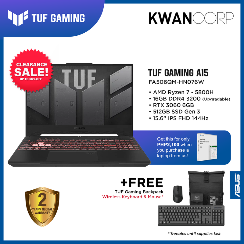 Asus TUF Gaming A15 FA506QM-HN076W AMD Ryzen 7 5800H 16GB RAM RTX3060 6GB 512GB SSD 15.6" IPS FHD