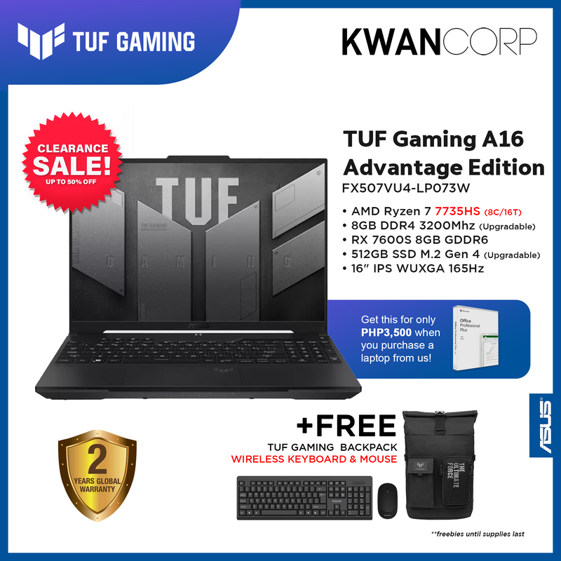 Asus TUF Gaming A16 FA617NS-N3079W AMD Ryzen 7 7735HS 8GB RAM  RX 7600S 8GB 512GB SSD 16" IPS WUXGA 165Hz Gaming Laptop