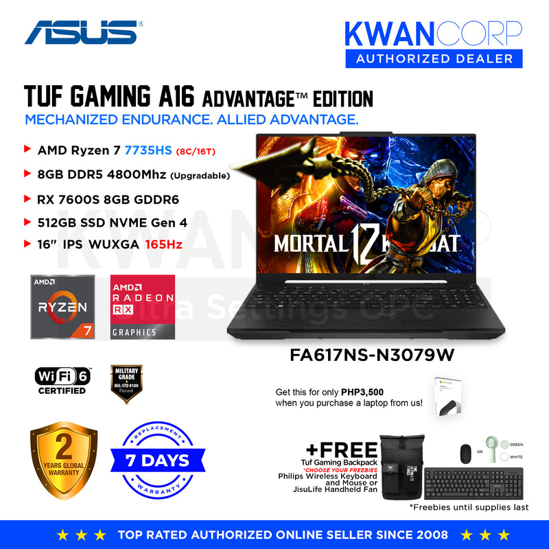 Asus TUF Gaming A16 FA617NS-N3079W AMD Ryzen 7 7735HS 8GB RAM  RX 7600S 8GB 512GB SSD 16" IPS WUXGA 165Hz Gaming Laptop