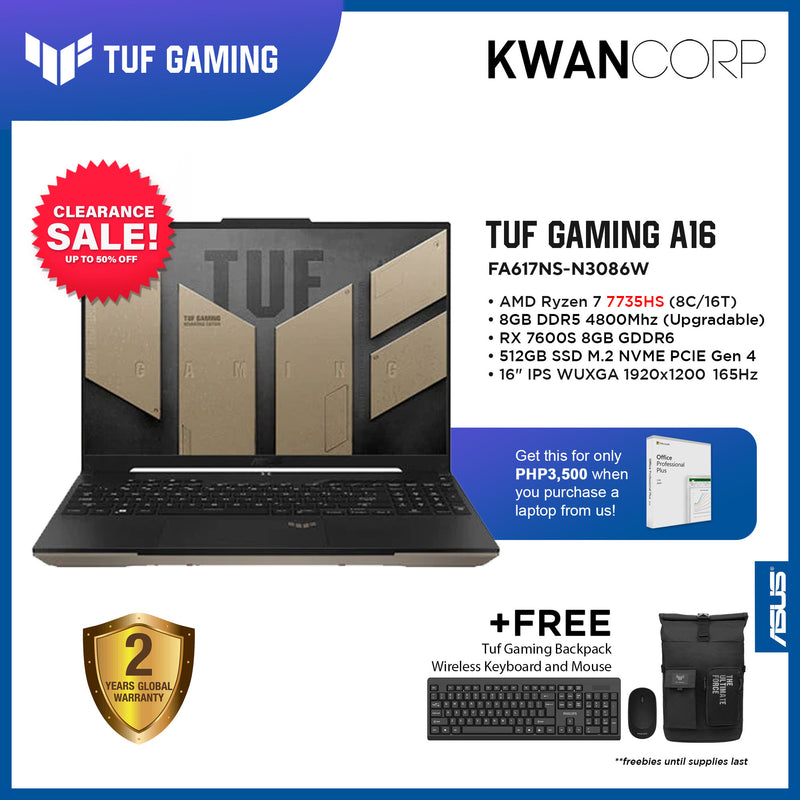 Asus TUF Gaming A16 Advantage Edition FA617NS-N3086W AMD Ryzen 7 7735HS 8GB RAM RX 7600S 8GB 512GB SSD 16" IPS WUXGA 165Hz Gaming Laptop