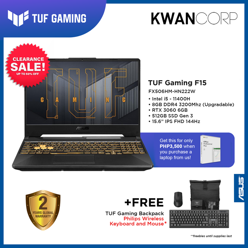 Asus TUF Gaming F15 FX506HM-HN222W Intel i5 11th Gen 8GB RAM RTX 3060 6GB 512GB SSD Windows 11 Gaming Laptop