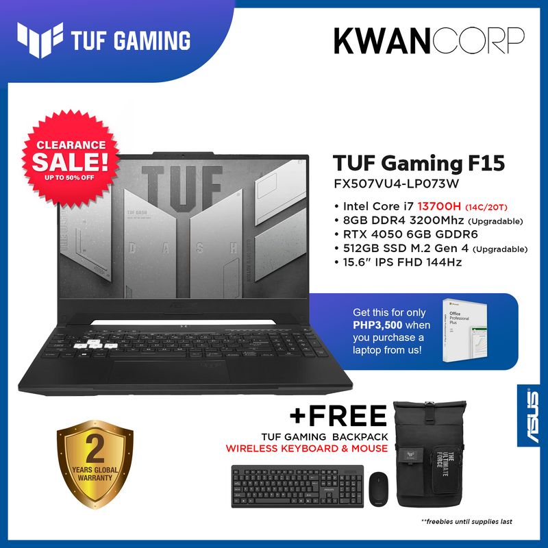 Asus TUF Gaming F15 FX507VU4-LP073W Intel i7 13700H 8GB RAM RTX 4050 6GB 512GB SSD 15.6" IPS FullHD 144Hz Gaming Laptop