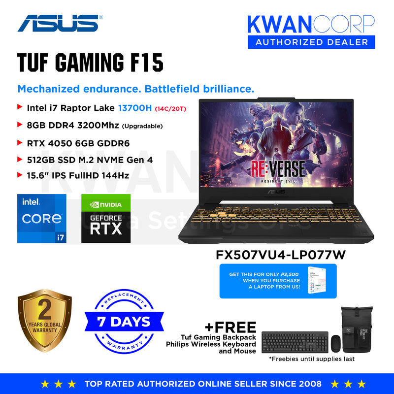Asus TUF Gaming F15.FX507VU4-LP077W Intel i7 13700H 8GB RAM RTX 4050 6GB 512GB SSD M.2 15.6" IPS FullHD 144Hz Windows 11 Gaming Laptop