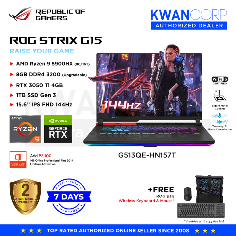 Asus ROG Strix G15 G513QE-HN157T AMD Ryzen 9 5900HX 8GB RAM RTX 3050Ti 4GB 1TB SSD Gen 3 15.6" IPS FHD 144Hz Gaming Laptop