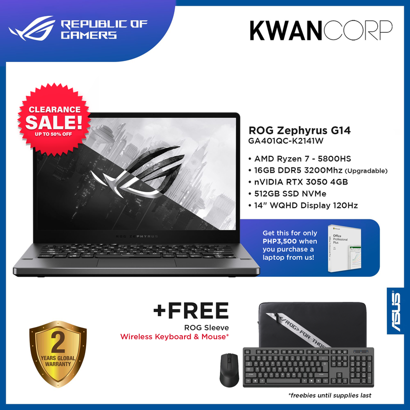 Asus ROG Zephyrus G14 GA401QC-K2141W AMD Ryzen 5800HS 16GB RAM RTX 3050 4GB 512GB SSD 14