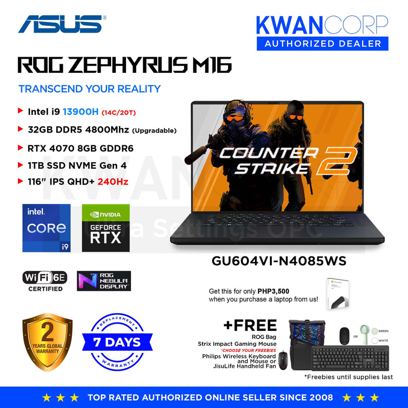 Asus ROG Zephyrus M16 GU604VI-N4085WS Intel i9 13900H 32GB RAM RTX4070 8GB 1TB SSD Gen 4 16" QHD+ 240Hz Gaming Laptop