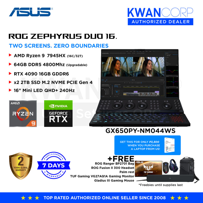 Asus ROG Zephyrus Duo 16 (2023) GX650PY-NM044WS AMD Ryzen 9 7945HX 64GB RAM RTX 4090 16GB 4TB SSD 16" Mini LED QHD+ 240Hz Windows 11 Gaming Laptop