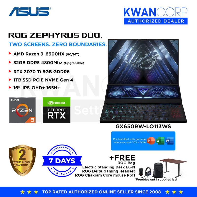 Asus ROG Zephyrus Duo GX650RW-LO113WS AMD Ryzen 9 6900HX 32GB RAM nVIDIA RTX 3070 Ti 8GB 1TB SSD 16" IPS QHD+ Display Windows 11 Gaming Laptop