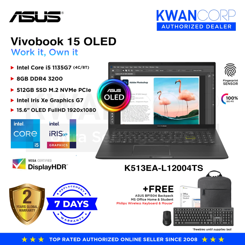 Asus Vivobook K513EA-L12004TS Intel Core i5 11th Gen 8GB RAM Intel Iris Xe 512GB SSD 15.6" OLED FHD Laptop