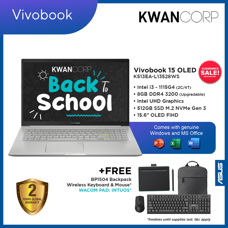 Asus Vivobook 15 K513EA-L13528WS Intel i3 1115G4 8GB RAM Intel UHD Graphics 512GB SSD 15.6'' OLED FHD Windows 11 Laptop