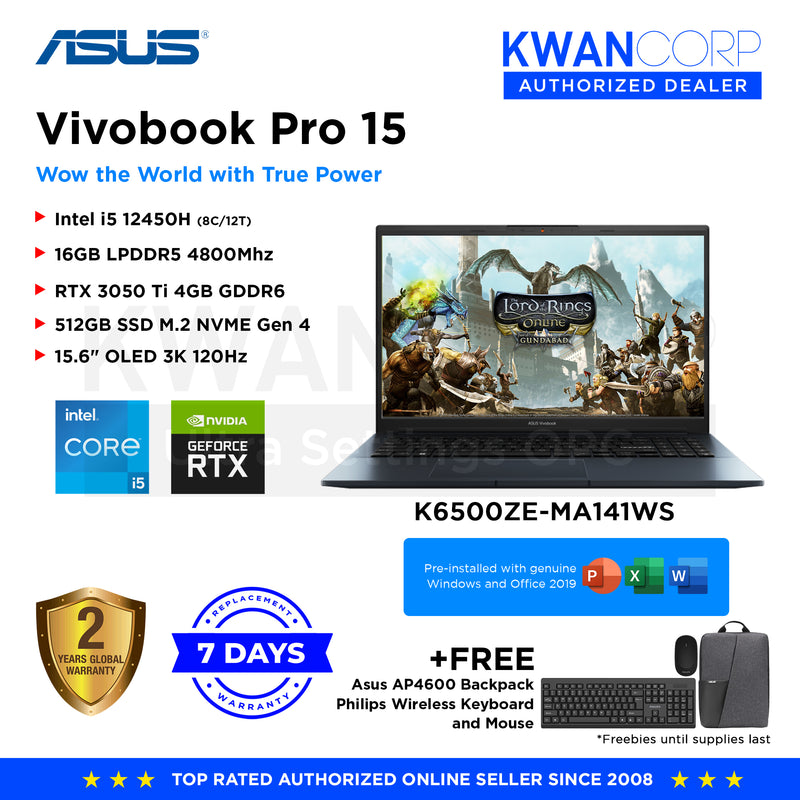 Asus Vivobook Pro 15. K6500ZE-MA141WS Intel i5 12450H 16GB RAM RTX 3050 Ti 4GB 512GB SSD 15.6" OLED 3K 120Hz Windows 11 Gaming Laptop