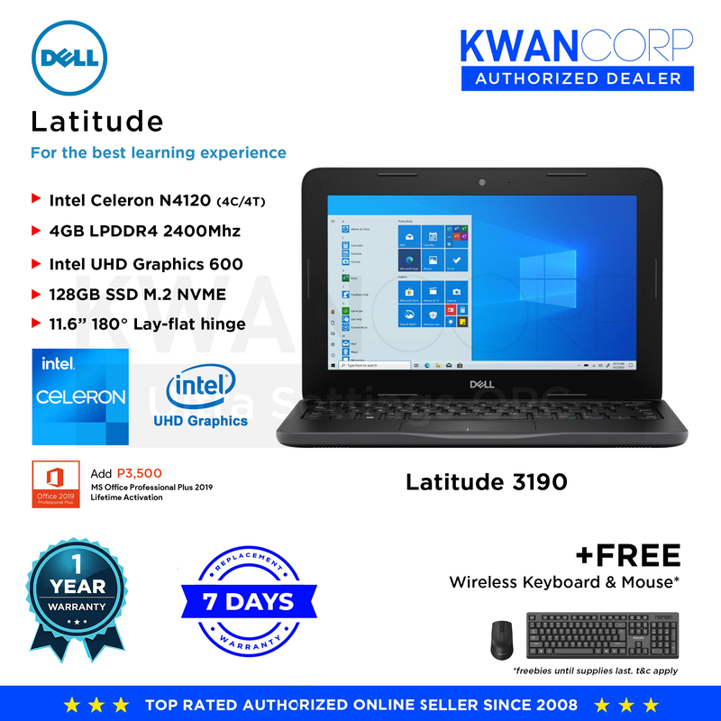 Dell Latitude 3190 Intel Celeron N4120 4GB RAM Intel UHD Graphics 600 128GB SSD 11.6" Mainstream Laptop