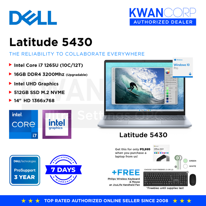 Dell Latitude Latitude 5430 Intel i7 1265U 16GB RAM Intel UHD Graphics 512GB SSD 14" TN HD Windows 10 Pro Commercial Laptop