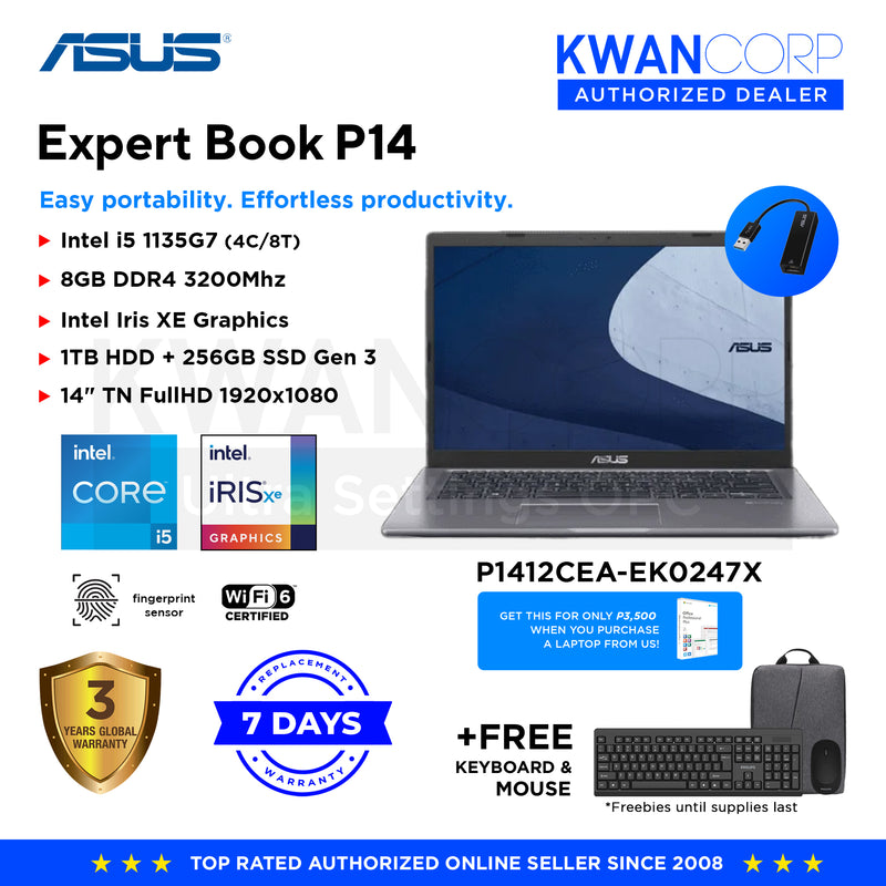 Asus Expert Book P14 P1412CEA-EK0247X Intel i5 - 1135G7 8GB RAM Intel Iris XE Graphics 1TB HDD + 256GB SSD 14" TN FullHD 60Hz Mainstream Laptop