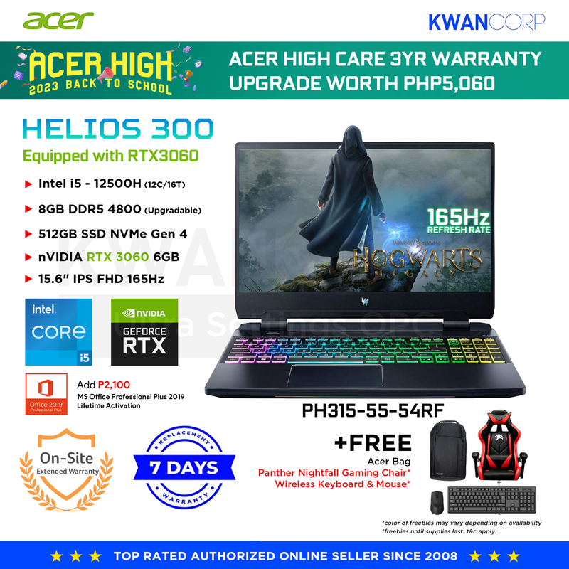 Acer Predator Helios 300 PH315-55-54RF Intel i5 - 12500H 8GB RAM nVIDIA RTX 3060 6GB 512GB SSD 15.6"	IPS FHD 165Hz Windows 11 Gaming Laptop