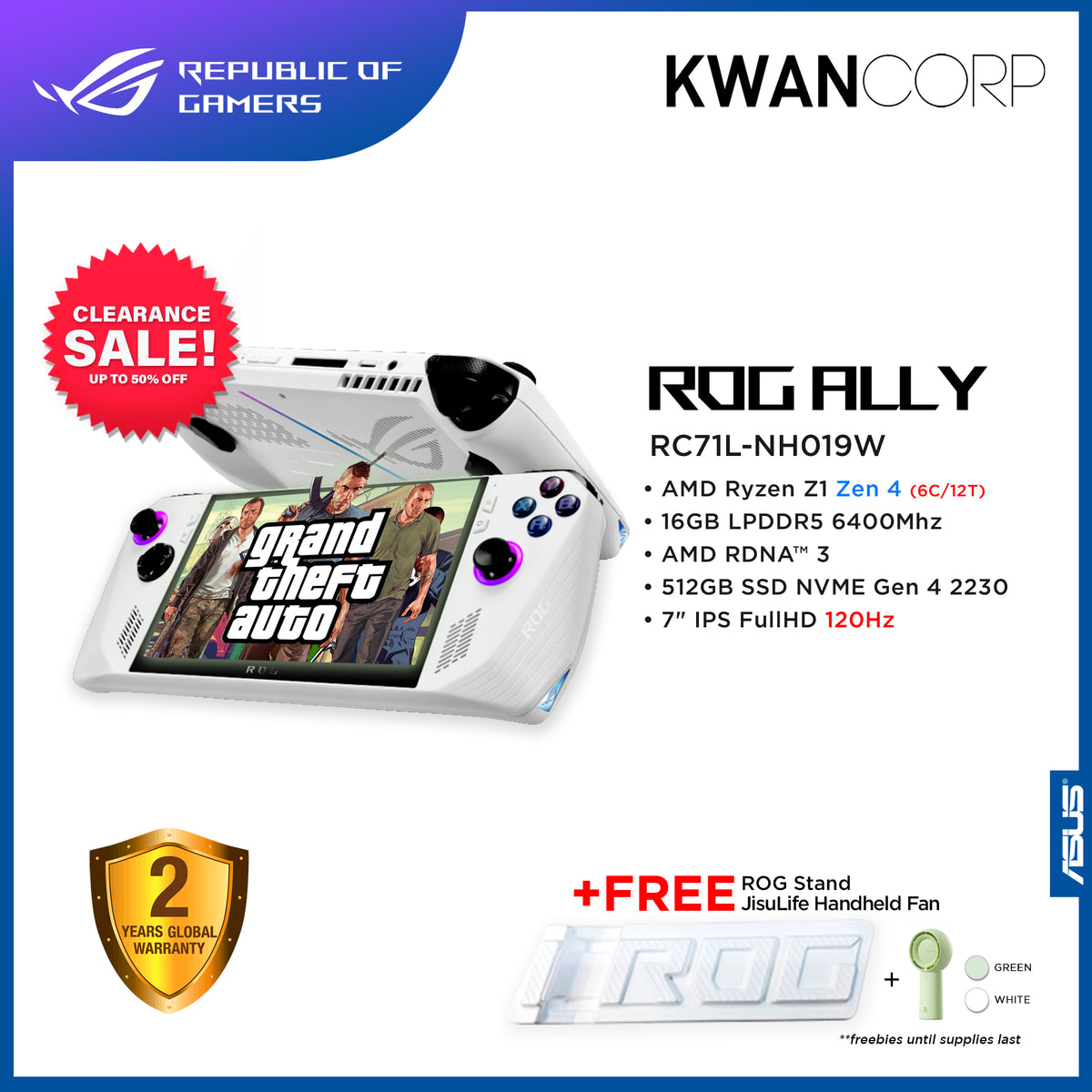 Asus ROG Ally RC71L-NH019W AMD Ryzen Z1 Zen 4 16GB AMD RDNA™ 3 512GB S