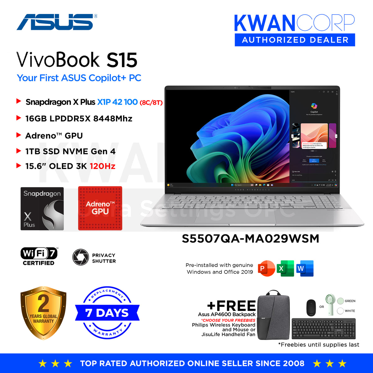 Asus Vivobook S15. S5507QA-MA029WSM Snapdragon X Plus X1P 42 100 16GB