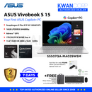 Asus Vivobook S15. S5507QA-MA029WSM Snapdragon X Plus X1P 42 100 16GB RAM Adreno™ GPU 1TB SSD 15.6" OLED 3K 120Hz Mainstream Laptop