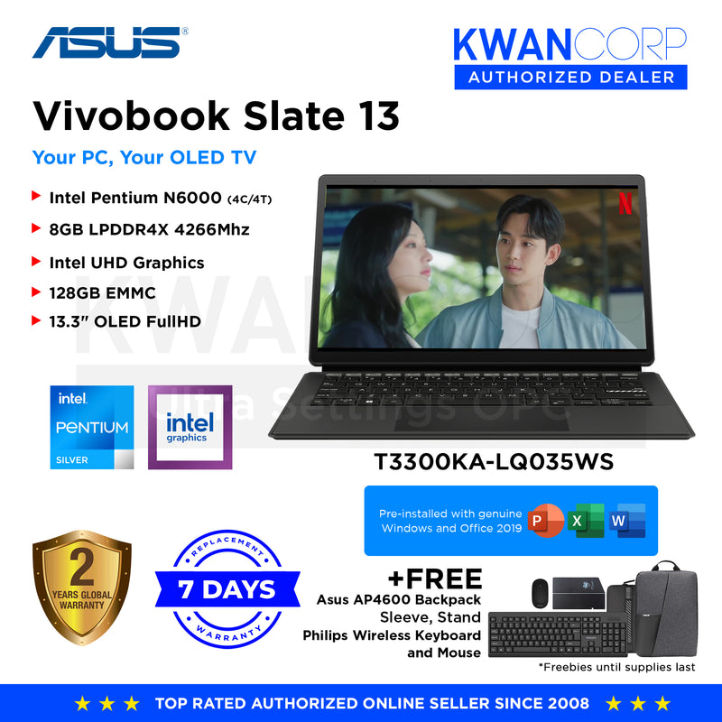 Asus Vivobook Slate 13. T3300KA-LQ035WS Intel Pentium N6000 8GB RAM Intel UHD Graphics 128GB 13.3" OLED FullHD Windows 11 Premium Laptop