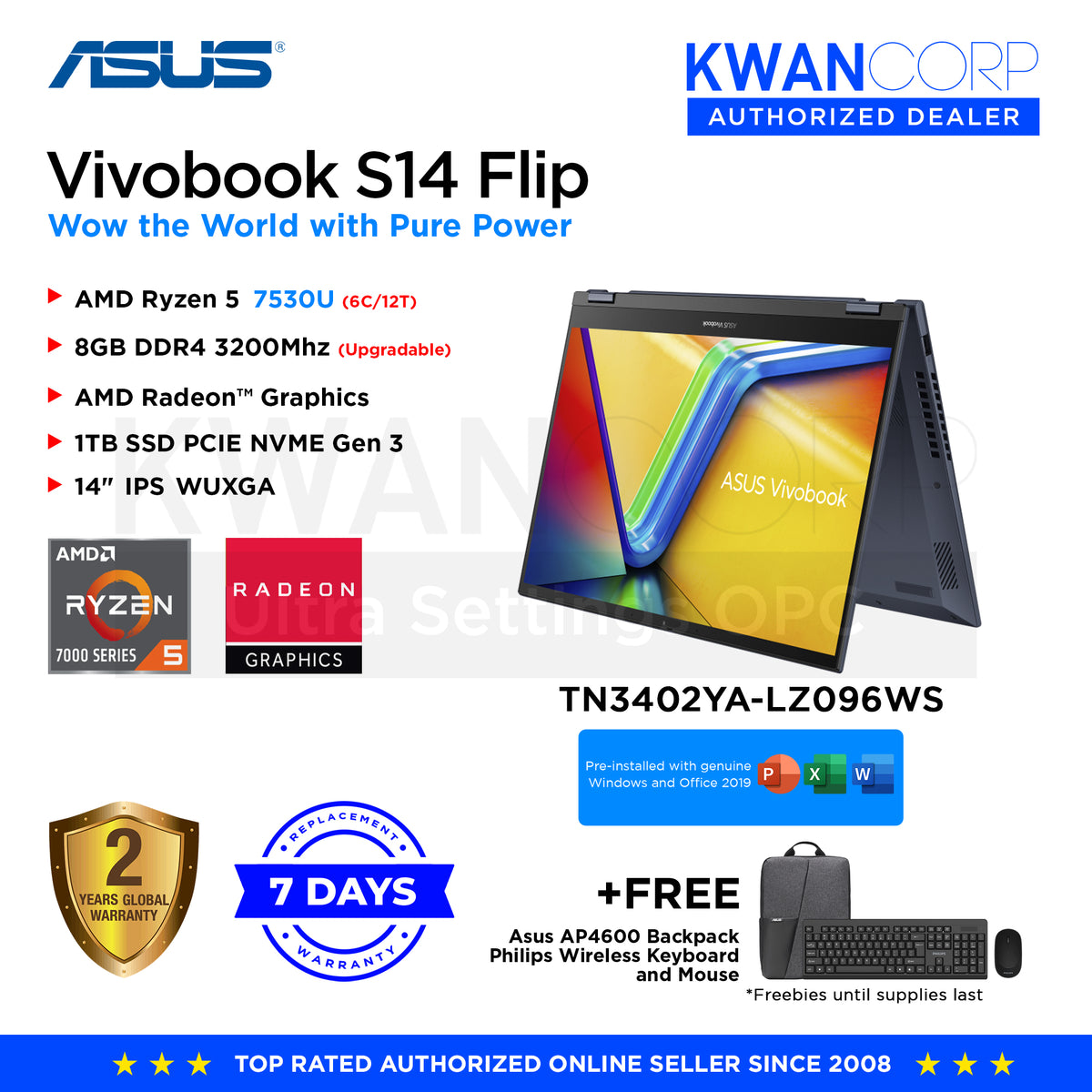 Asus Vivobook S14 TN3402YA-LZ096WS AMD Ryzen 7530U 8GB RAM AMD