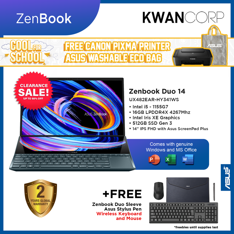 Asus Zenbook Duo UX482EAR-HY341WS Intel i5 Tiger Lake 1155G7 16GB 512GB SSD 14" Windows 11 Laptop