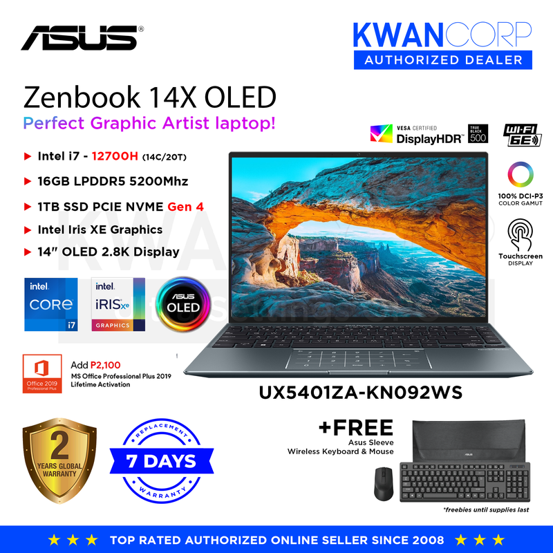 Asus Zenbook 14X UX5401ZA-KN092WS Intel i7 12th Gen 16GB RAM Intel Iris XE Graphics 1TB SSD 14" OLED 2.8K display Windows 11 Premium Laptop