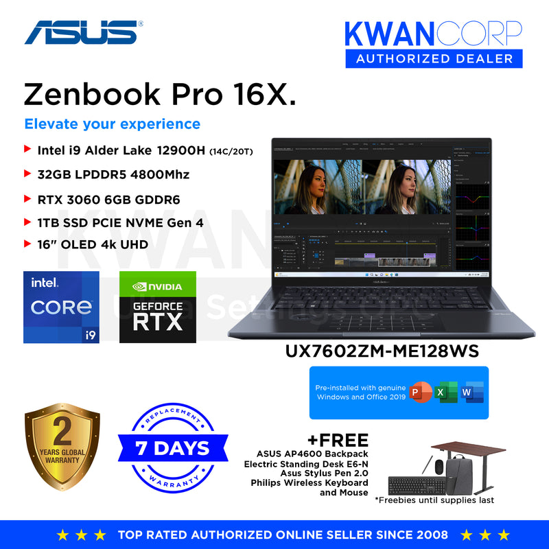 Asus Zenbook Pro 16X UX7602ZM-ME128WS Intel i9 12900H 32GB RAM RTX 3060 6GB 1TB SSD Gen 4 16" OLED 4K UHD Premium Laptop