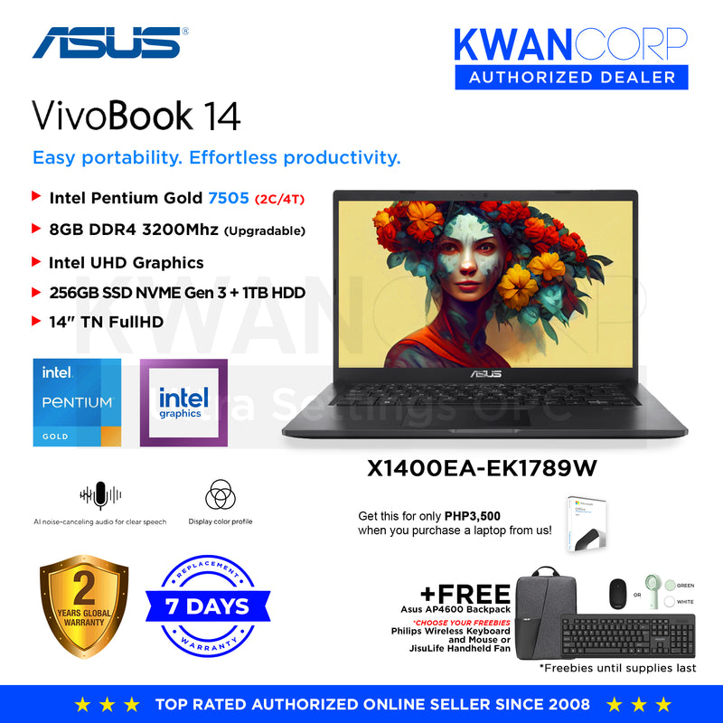 Asus Vivobook 14 X1400EA-EK1789W Intel Pentium Gold 7505 8GB RAM Intel UHD Graphics 256GB SSD+1000GB HDD 14" FHD Mainstream Laptop
