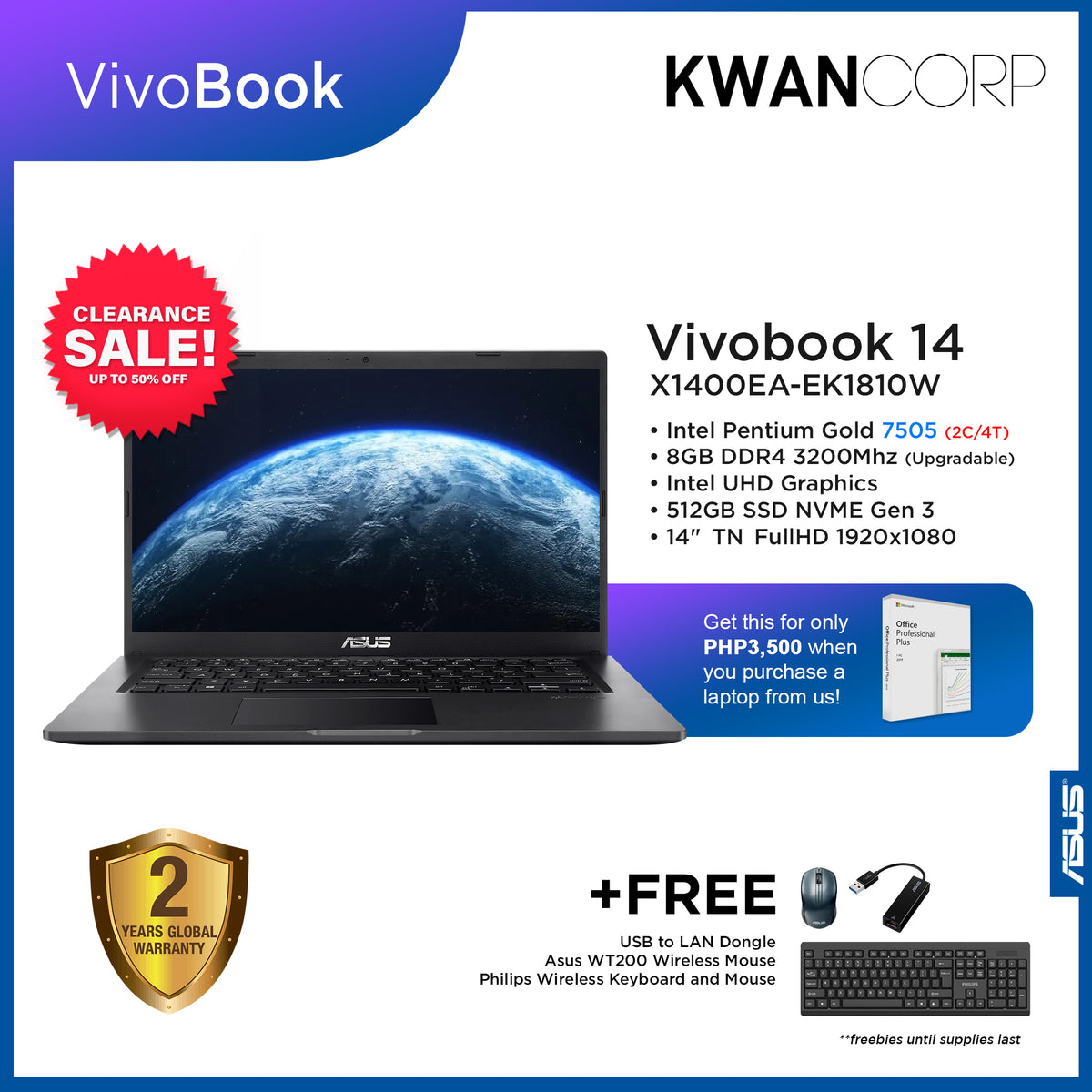 Asus Vivobook 14 X1400EA-EK1810W Intel Pentium Gold - 7505 8GB RAM Int