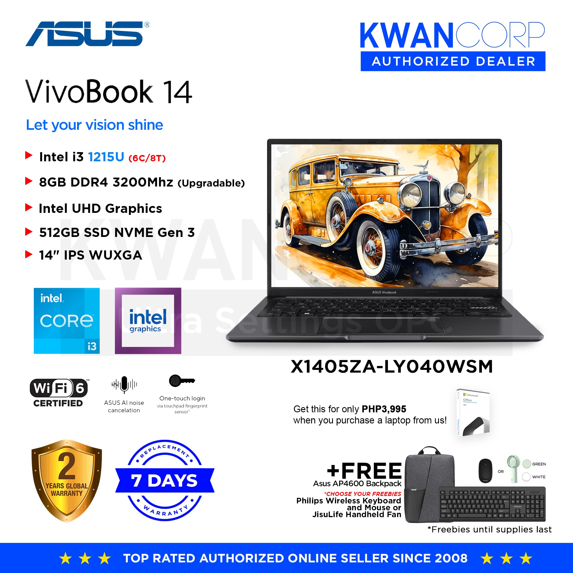 【元箱有・新品同様】ASUS Vivobook14 X1405ZA Asus Vivobook 14 X1405ZA-LY040WSM Intel i3 - 1215U 8GB RAM Intel UHD G
