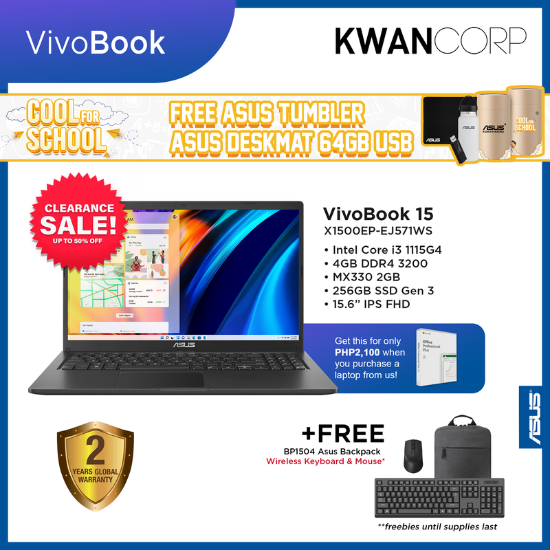 Asus Vivobook 15 X1500EP-EJ571WS Intel i3 - 1115G4 4GB RAM MX330 2GB 256GB SSD Gen 3 15.6" IPS FHD Mainstream Laptop
