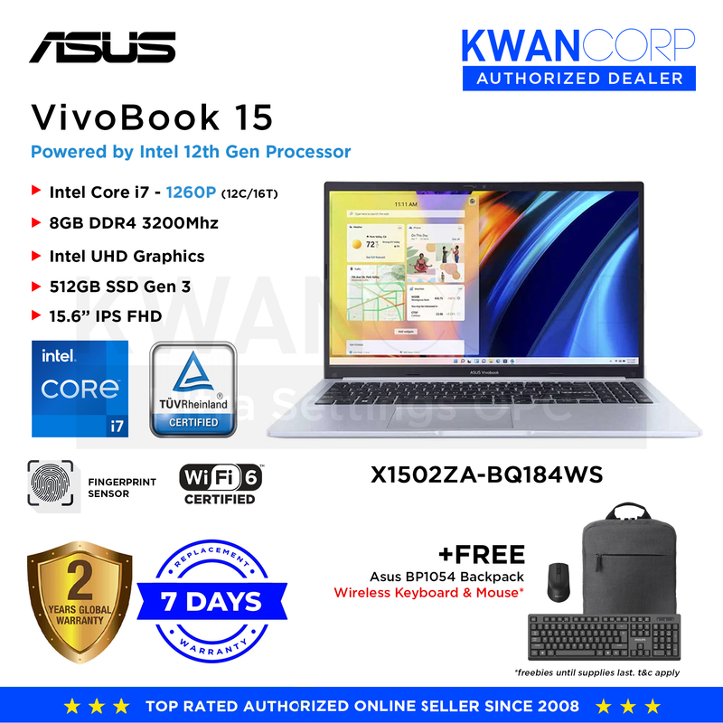 Asus Vivobook 15 X1502ZA-BQ184WS Intel i7 1260P 8GB RAM Intel UHD Graphics