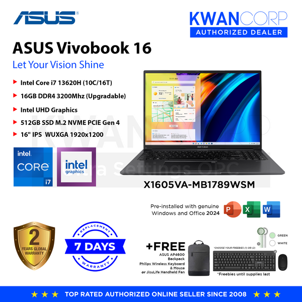 Asus VivoBook 16 X1605VA-MB1789WSM Intel Core i7 13620H 16GB RAM 512GB