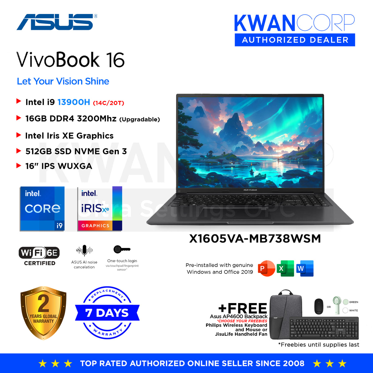 Asus Vivobook 16. X1605VA-MB738WSM Intel i9 13900H 16GB RAM Intel Iris