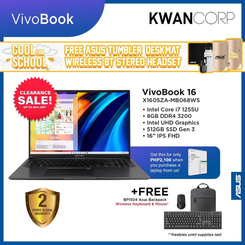 Asus Vivobook 16 X1605ZA-MB068WS Intel i7 1255U 8GB RAM Intel UHD Graphics 512GB SSD Mainstream Laptop