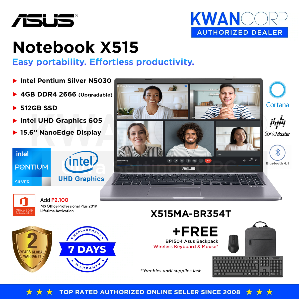 Asus Notebook X515MA-BR354T Intel Pentium Silver 5030 4GB RAM Intel UH