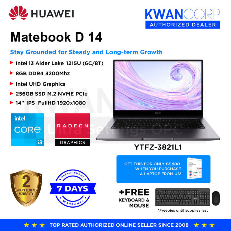 Huawei Matebook D 14 YTFZ-3821L1 Intel i3 1215U 8GB RAM Intel UHD Graphics 256GB SSD 14" IPS FHD 60Hz Mainstream Laptop