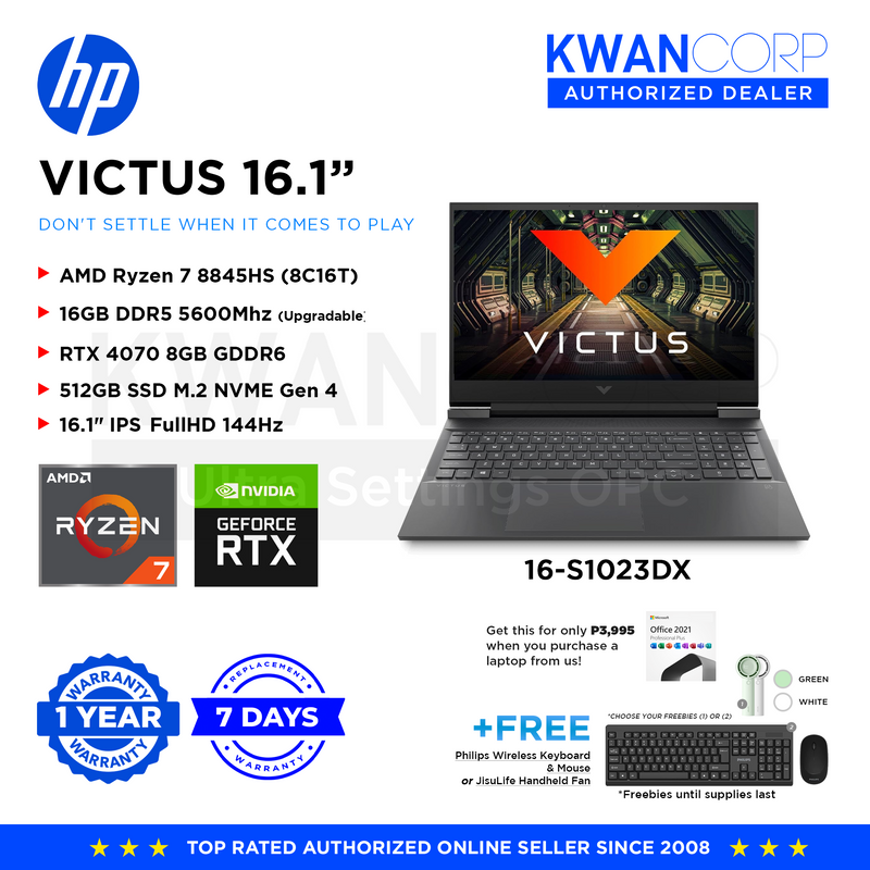 HP Victus 16 16-S1023DX AMD Ryzen 7 8845HS 16GB RAM nVIDIA Geforce  RTX 4070 8GB 512GB  SSD 16.1" IPS FullHD 144Hz Windows 11 Gaming Laptop