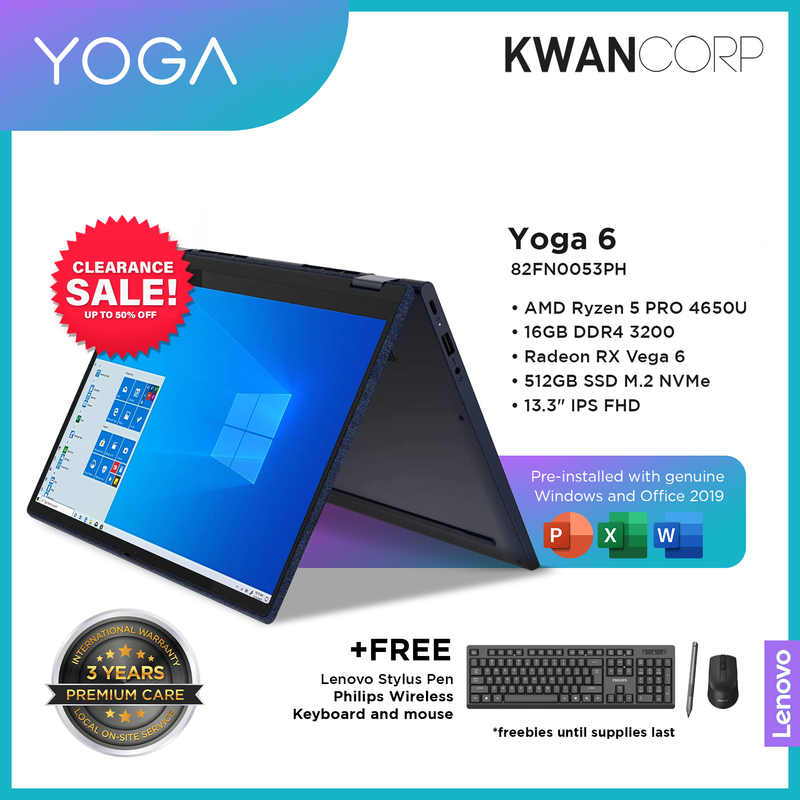 Lenovo Yoga 6 82FN0053PH AMD Ryzen 5 PRO 4650U 16GB RAM Radeon RX Vega 6 512GB SSD 13.3" IPS FHD Windows 10 Premium Laptop