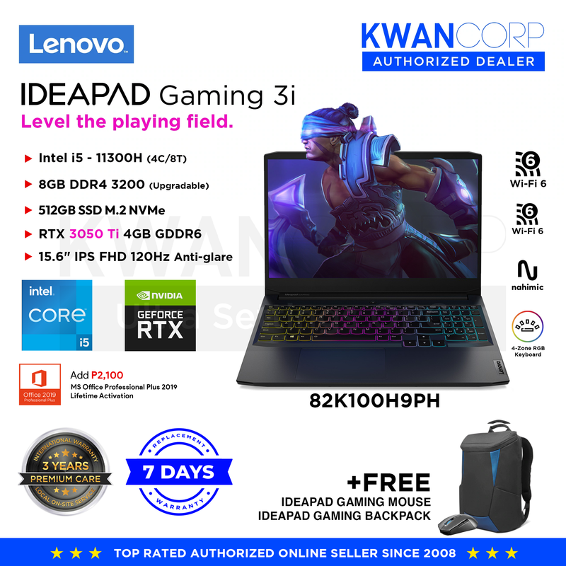 Lenovo Ideapad Gaming 3i 82K100H9PH Intel i5 11th Gen 8GB RAM RTX 3050Ti 512GB SSD 15.6" IPS FHD 120Hz Gaming Laptop