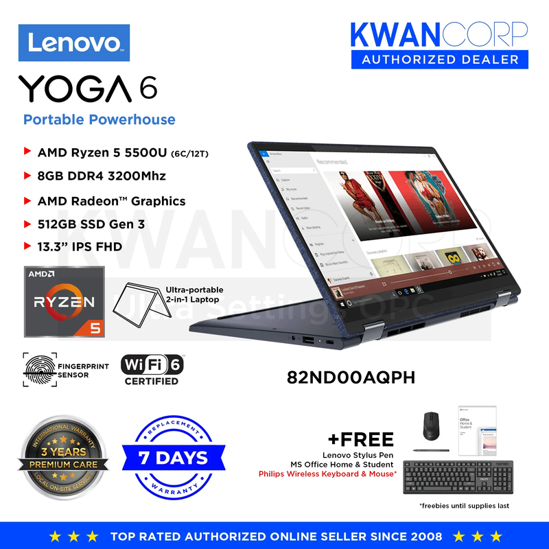 Lenovo Yoga 6 82ND00AQPH AMD Ryzen 5 - 5500U 8GB RAM AMD Radeon™ Graphics 512GB SSD Gen 3 13.3" IPS FHD Premium Laptop