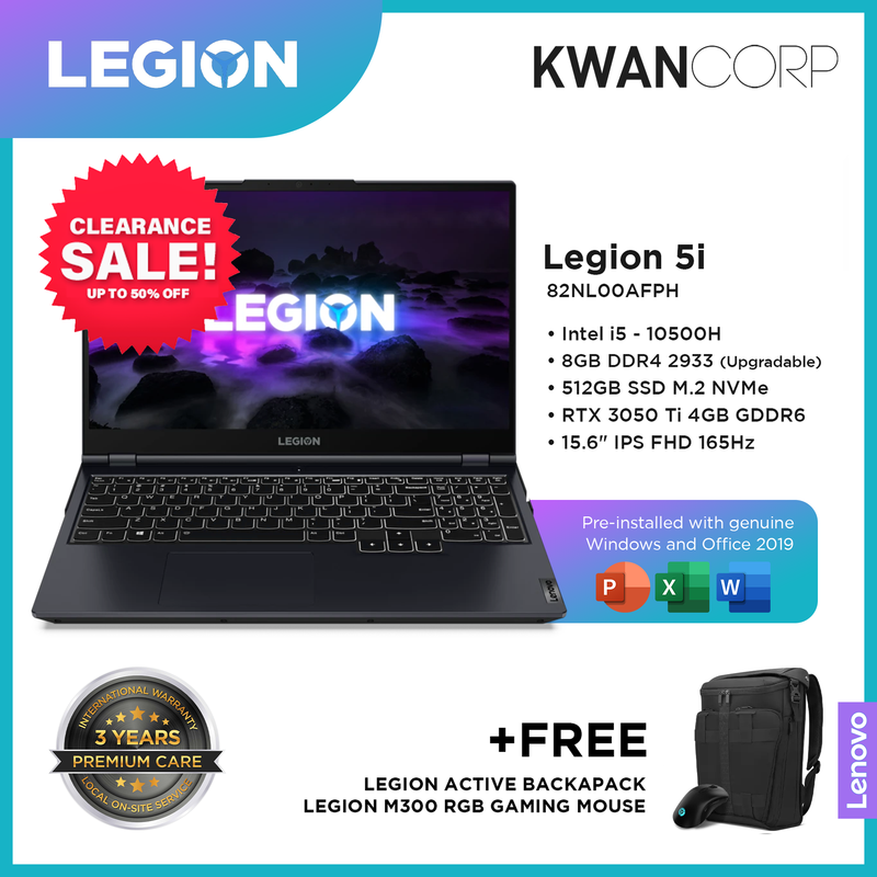 Lenovo Legion 5i 82NL00AFPH Intel i5 10th Gen 8GB 512GB SSD 15.6" IPS FHD 165Hz Windows 11 Gaming Laptop