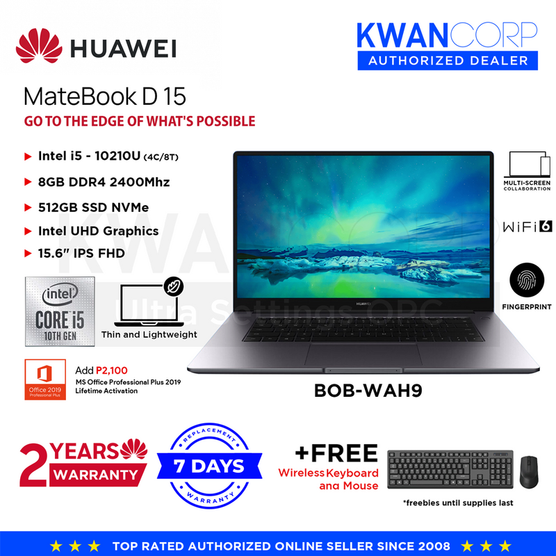 Huawei Matebook D 15 BOB-WAH9 Intel i5 - 10210U 8GB RAM Intel UHD Graphics 620 512GB SSD 15.6" IPS FHD Laptop