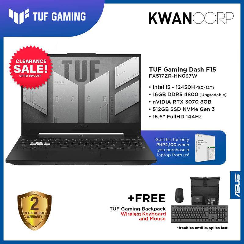 Asus TUF Gaming Dash FX517ZR-HN037W Intel i5 12450H 16GB 512GB SSD RTX 3070 8GB IPS FHD Windows 11 Gaming Laptop